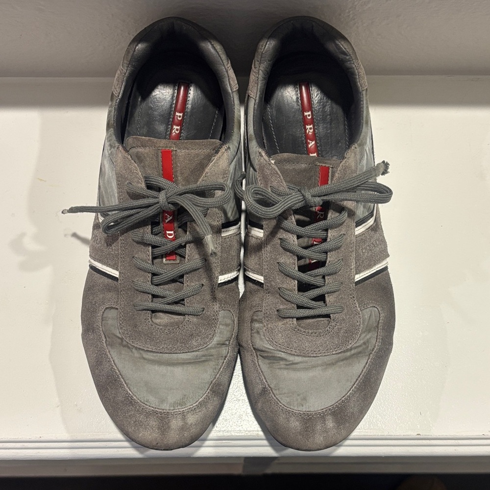 Grey Suede Prada Matchrace Trainer Sneakers